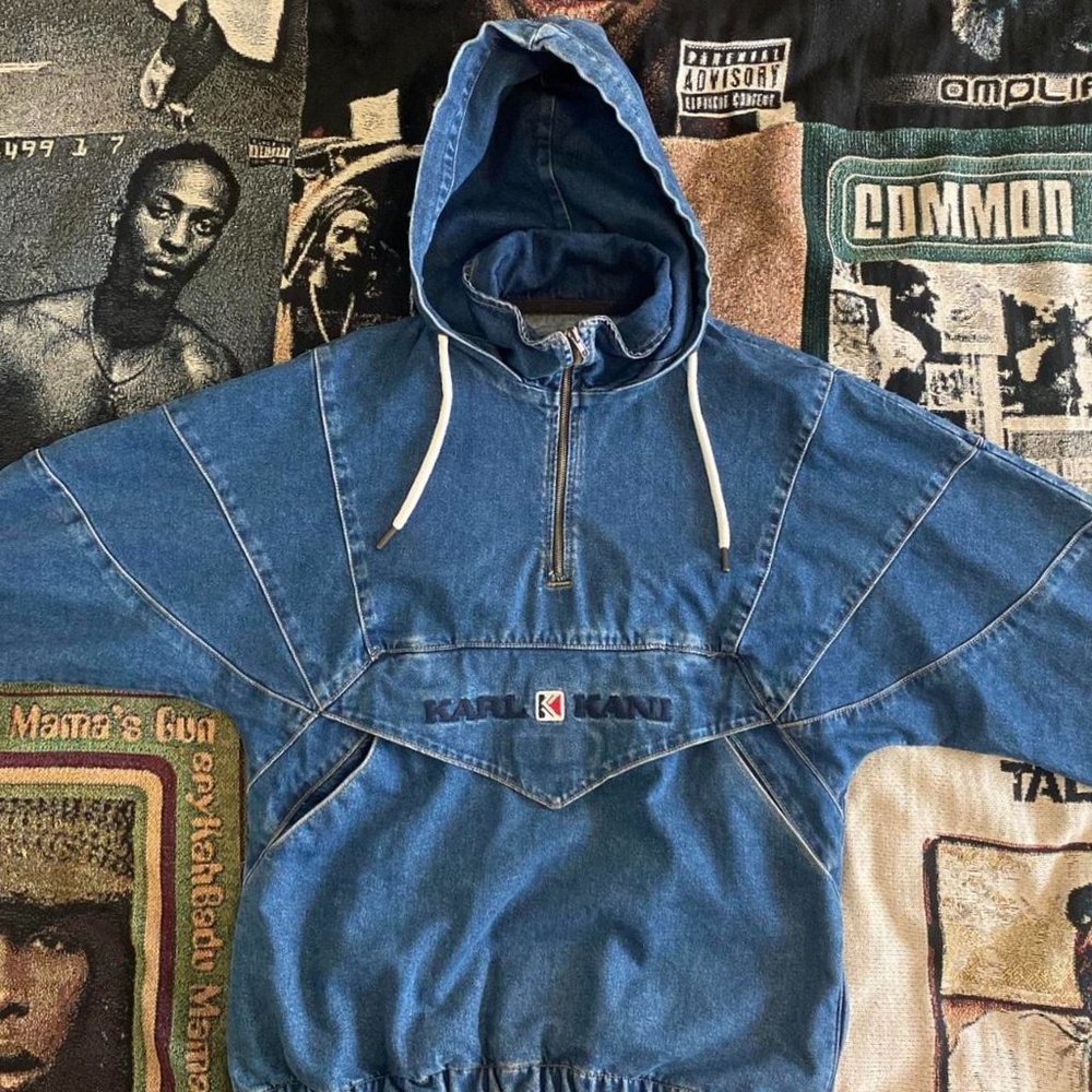 RARE 90s Vintage Karl Kani Denim Pullover Hoodie